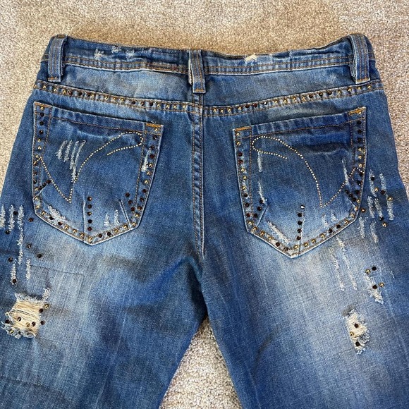 V Cristina Women's Rhinestone Distressed Jeans Size 6 Blue Denim Bling - Picture 6 of 10